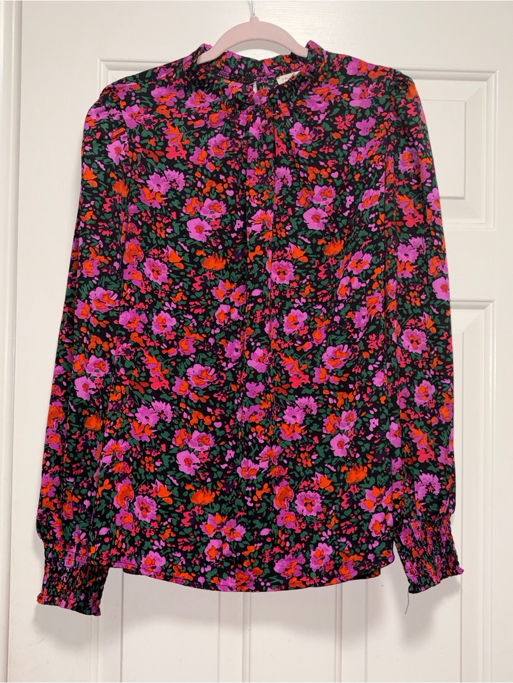JODIFL Black Blouse with Pink, Orange & Green Floral Print